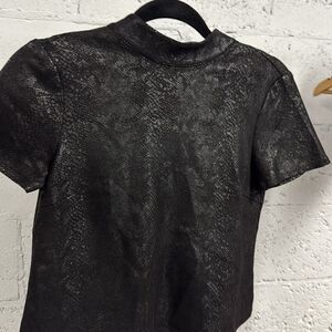 Harper Wren Snake Print Black Crop Top with Mock Neck Collar - Size XS